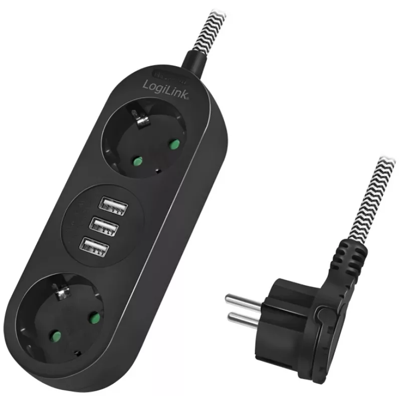Jatkojohto LogiLink LPS262U 1,5 m 2 AC-pistorasiaa sisäkäyttöön musta