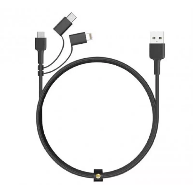 AUKEY CB-BAL5 3-in-1 punottu kaapeli, Micro USB / USB-C / Lightning, 1,2 m, musta