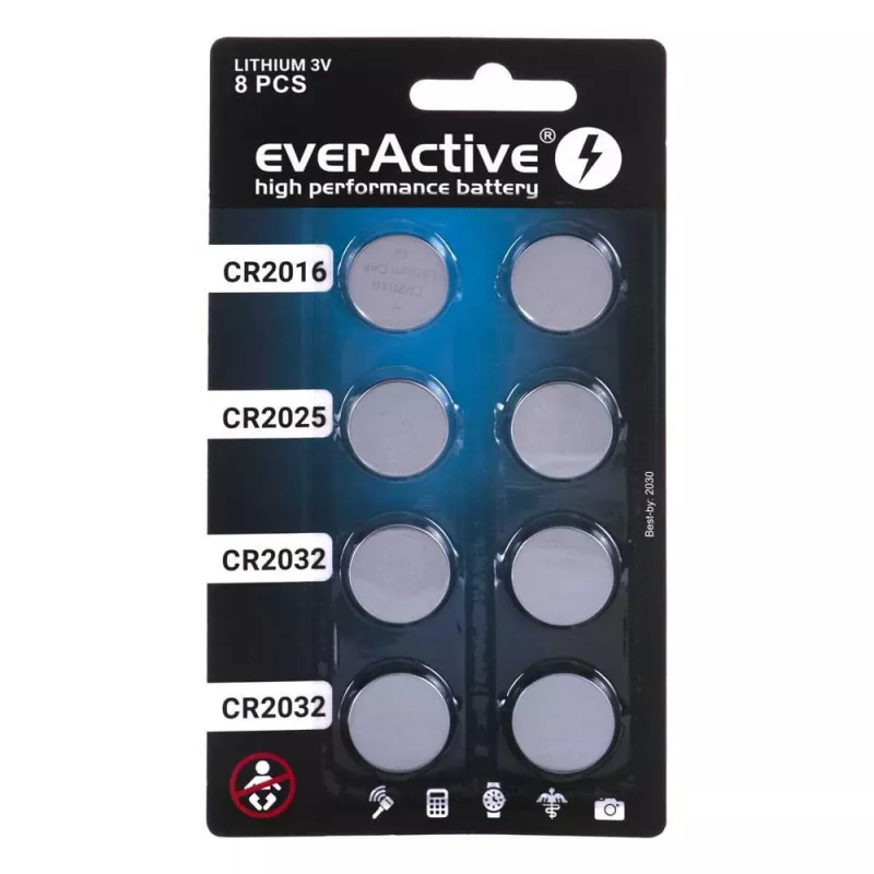 8 litiumpariston sarja everActive 4 x CR2032, 2 x CR2025, 2 x CR2016