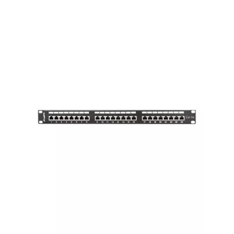 Patch-paneeli 1U LANBERG PPS5-1024-B — 24-porttia RJ-45 Cat5, metalli, musta, räkkiasennus