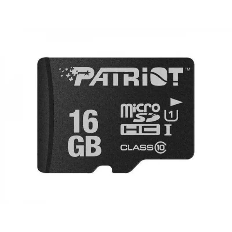 MicroSDHC-muistikortti PATRIOT PSF16GMDC10 — 16 GB, Class 10, UHS-I (U1), 80 MB/s, musta