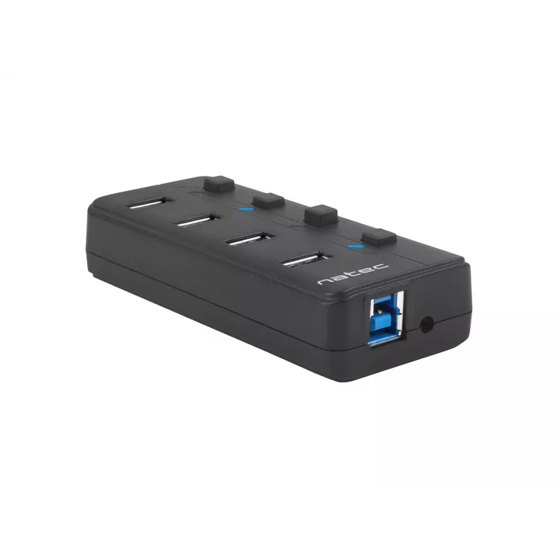 Natec Mantis 2 NHU-1557 4-porttinen USB 3.0 -hubi, USB Type-B -tulo, virtakytkimet, verkkolaite, musta