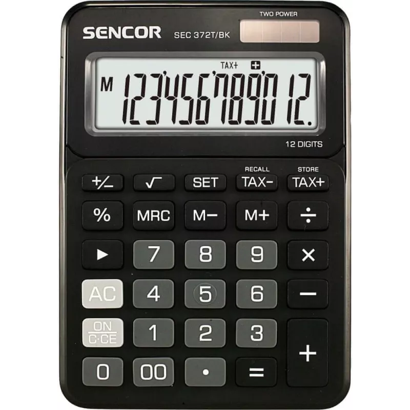 Laskin SENCOR SEC 372BK 12-numeroinen LCD yksinkertainen pöytälaskin, paristokäyttöinen