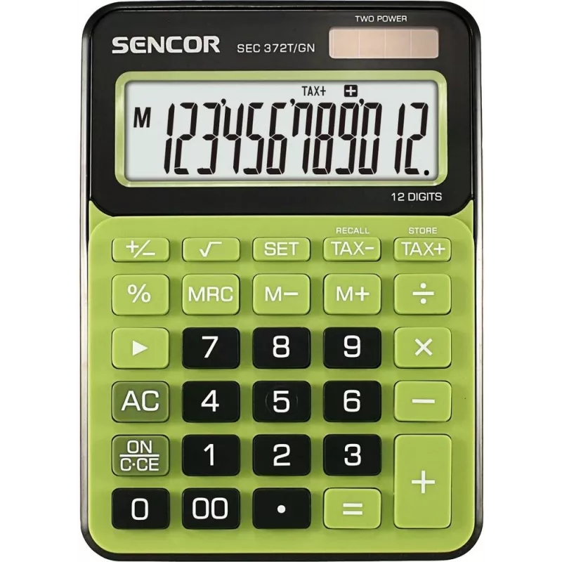 Pöytälaskin SENCOR SEC 372GN 12-numeroinen LCD, peruslaskutoimitukset, aurinko- ja paristokäyttö