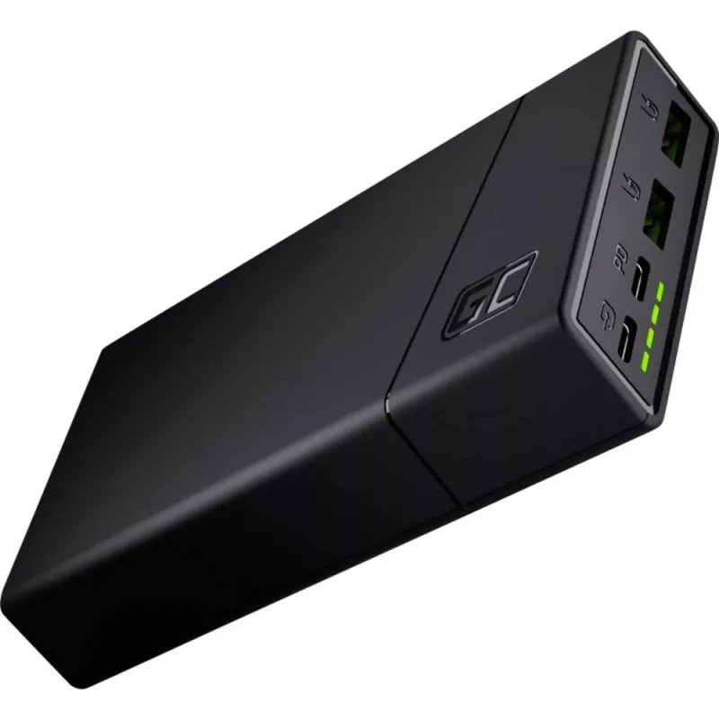 Powerbank Green Cell PBGC03 20000 mAh, LiPo, 18 W lähtö, USB-C + 2× USB-A, Quick Charge 3.0, PD, musta