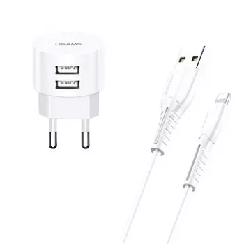 usams laturi T20 2x USB 2.1A Lightning-kaapelilla – kannettava USB-seinälaturi
