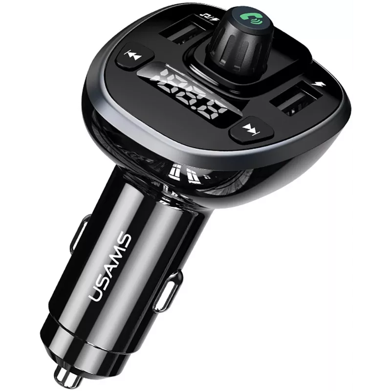 USAMS US-CC115 C21 auto-FM-lähetin kaksois-USB-laturilla, Bluetooth 5.0, 3,4 A, musta