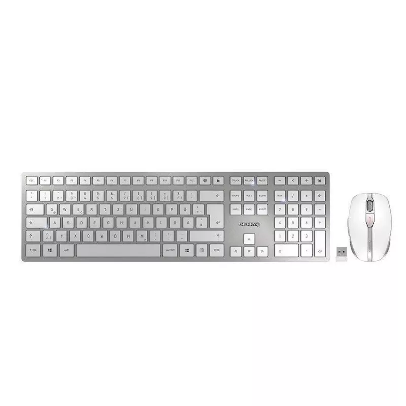 CHERRY DW 9100 SLIM -näppäimistö hiiri sisältyy yleiskäyttöön RF langaton + Bluetooth QWERTZ saksa hopea