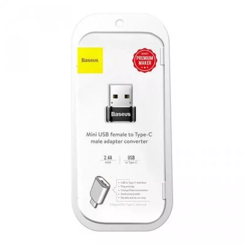 Baseus USB-uros - Type-C-naaras -sovitin muunnin musta