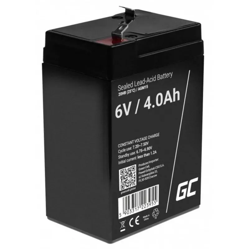 UPS-akku Green Cell AGM15, 6 V, 4 Ah, sinetöity lyijyakku (VRLA), musta, 680 g