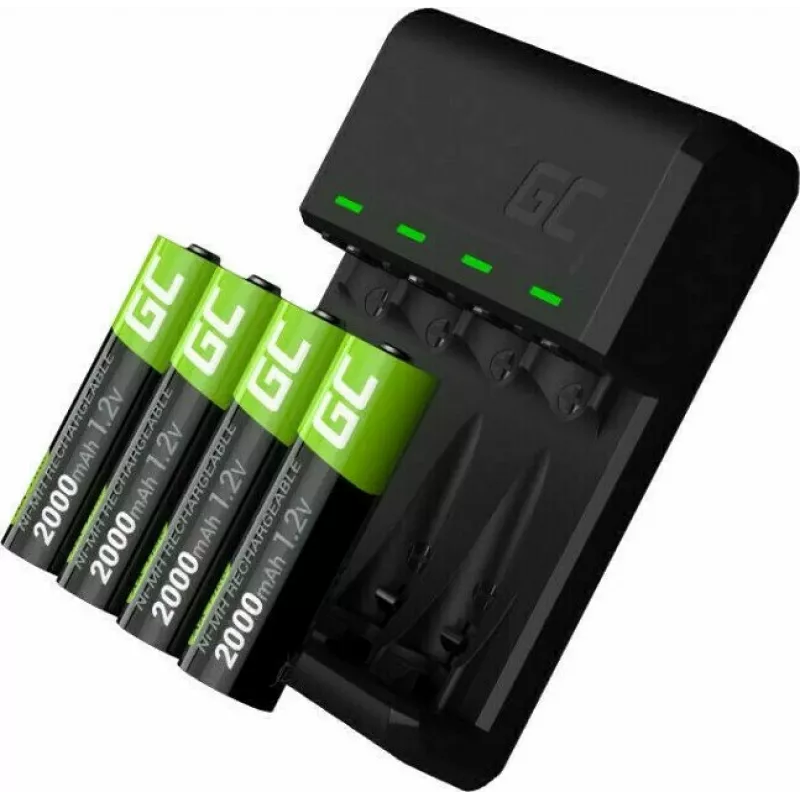 Laturi Green Cell GC VitalCharger 4× AA 2000mAh NiMH-akulla