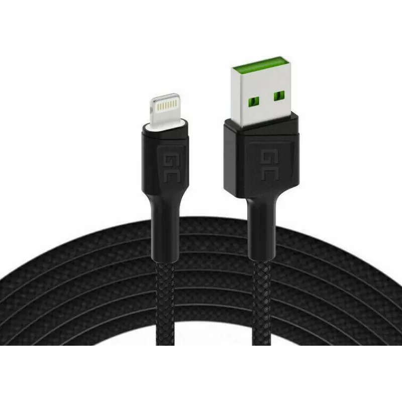 Lightning–USB-A-kaapeli Green Cell KABGC12, 2 m, Lightning – USB A, musta