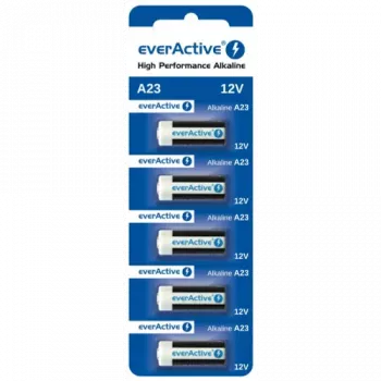 Alkaliparistopakkaus everActive A23 12V, 5 kpl blister — kaukosäätimiin ja pieneen elektroniikkaan