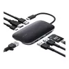 AUKEY CB-C71 8-in-1 USB-C-keskitin, 3x USB-A 3.0, HDMI 4K@30Hz, Gigabit RJ45, SD/microSD, USB-C PD 100 W, 0,15 m kaapeli, alumiini, musta