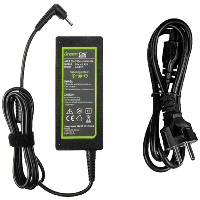 Virtalähde Green Cell AD41P 65W ASUS-kannettaviin, 19V 3,42A, sisäkäyttöön, musta