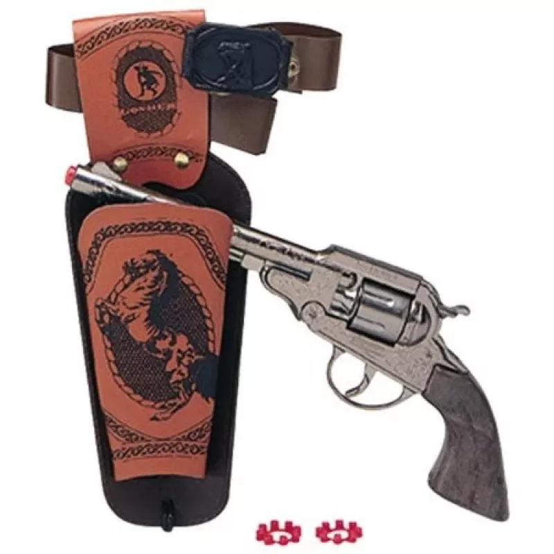 Metallinen lelucowboy-revolveri Pulio 155150/0 irrotettavalla kotelolla, single-action-replika
