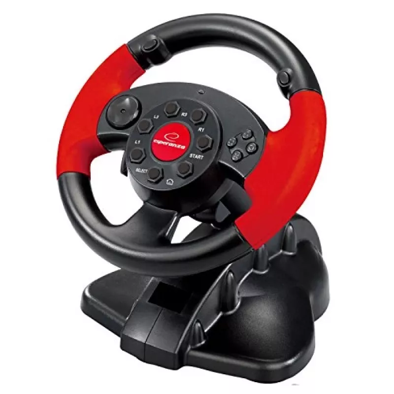 Ohjauspyörä ESPERANZA EG103 peliohjain — PC/PS2/PS3, 13 painiketta, värinä, kiihtyvyysanturi, musta/punainen
