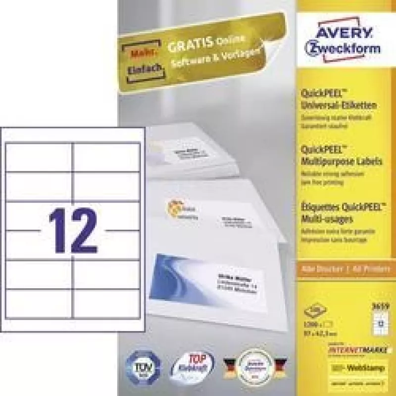 Avery 3659 itseliimautuvat tarrat suorakaide pysyvä valkoinen 1 200 kpl