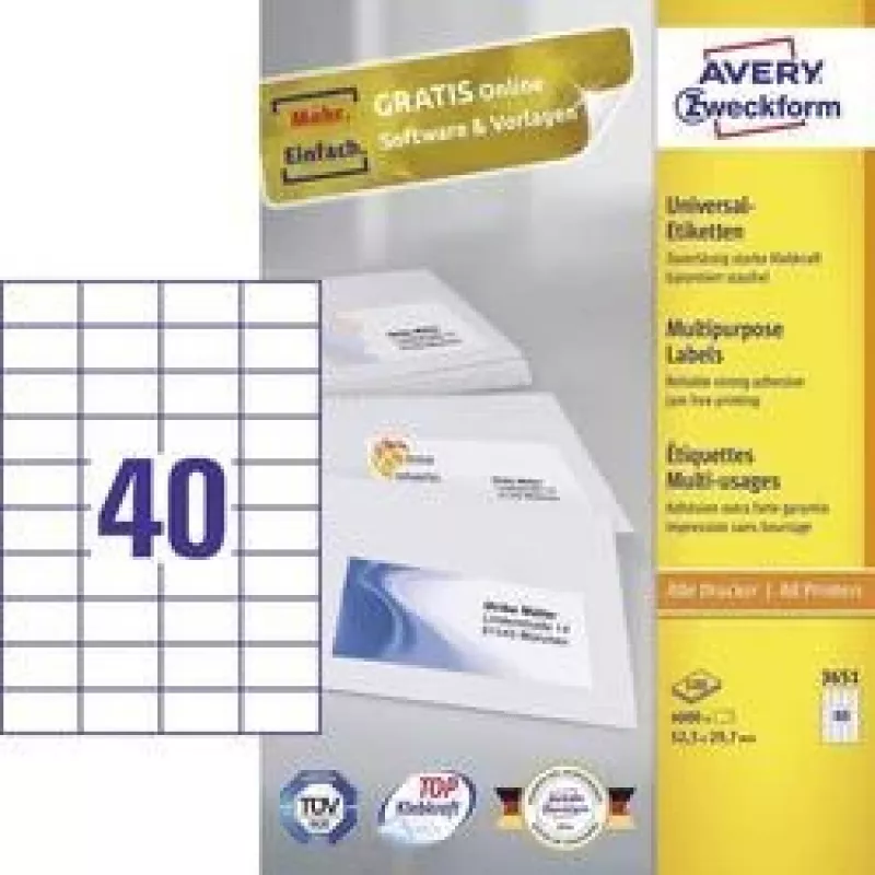 Avery Zweckform 3651 yleisetiketit 52,5 x 29,7 mm 100 arkkia valkoinen