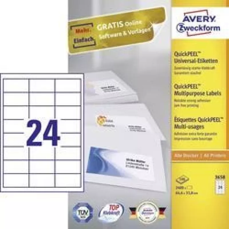 Avery - tarrat - valkoinen - A4 (210 x 297 mm) - 100 kpl. 24) (3658)