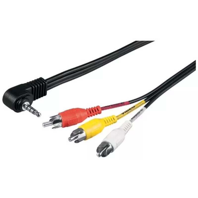 Wentronic Goobay 3,5 mm:n plugi/RCA-sovitinkaapeli, 1,5 m – 3,5 mm:n plugi (4-napainen, stereo) 90° > 3x RCA-plugi (50209)