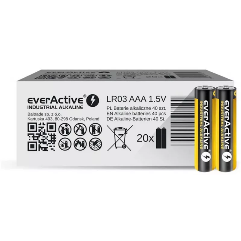 Kertakäyttöinen alkaliparisto everActive EVLR03S2IK AAA 1,5 V, 40 kpl, 5 vuoden säilyvyys