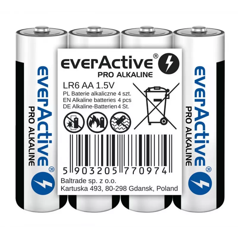 Alkaliparistot everActive LR6 AA 4 kpl:n pakkaus — 1,5 V, 3000 mAh, 50,5 × 14,5 mm
