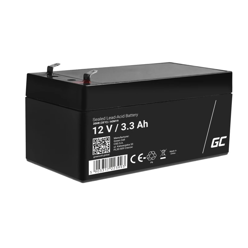 Green Cell AGM19 UPS-akku lyijyhyytelö 12 V 3,3 Ah