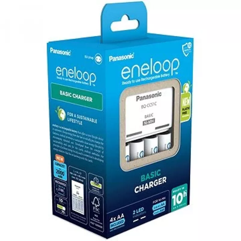 Akkulaturi PANASONIC Eneloop Basic BQ-CC51 + 4x AA 2000 mAh (K-KJ51MCD40E)