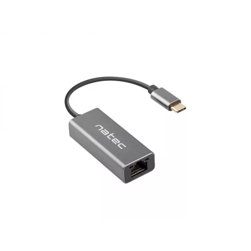 Natec Cricket NNC-1925 USB-C 3.1 Gen 1 – RJ45 Ethernet-sovitin, 1000 Mbit/s, 15 cm kaapeli, alumiini, harmaa