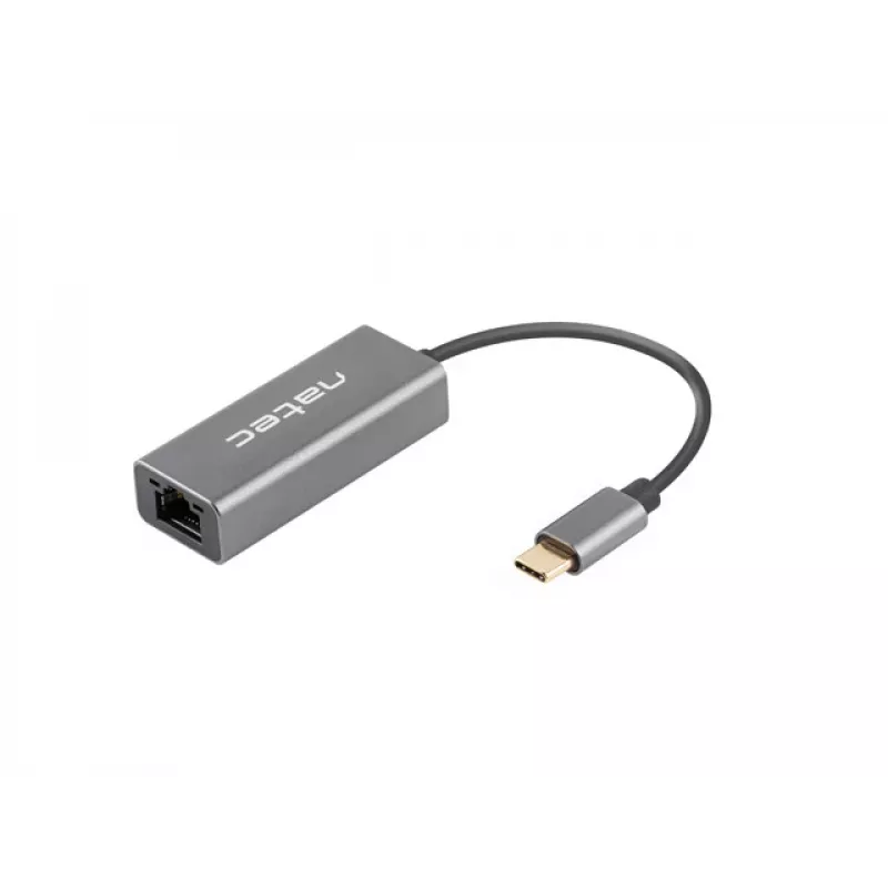Natec Cricket NNC-1925 USB-C 3.1 Gen 1 – RJ45 Ethernet-sovitin, 1000 Mbit/s, 15 cm kaapeli, alumiini, harmaa