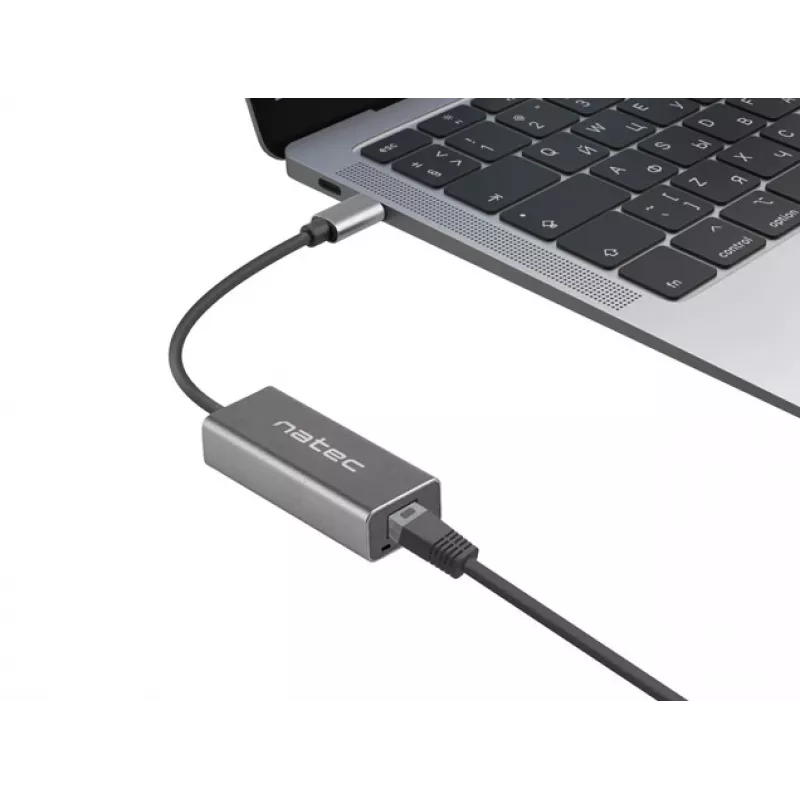 Natec Cricket NNC-1925 USB-C 3.1 Gen 1 – RJ45 Ethernet-sovitin, 1000 Mbit/s, 15 cm kaapeli, alumiini, harmaa