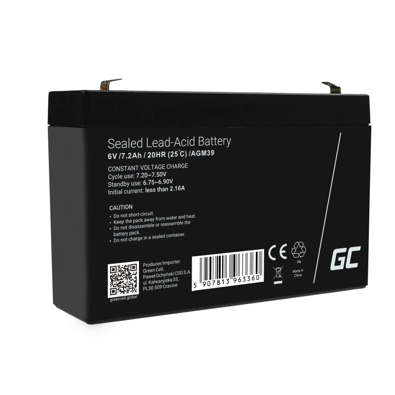 Green Cell AGM39 teollisuusakku 7200 mAh 6 V
