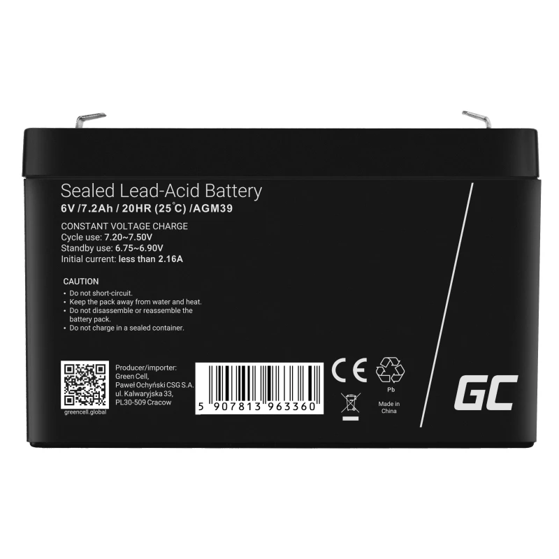 Green Cell AGM39 teollisuusakku 7200 mAh 6 V