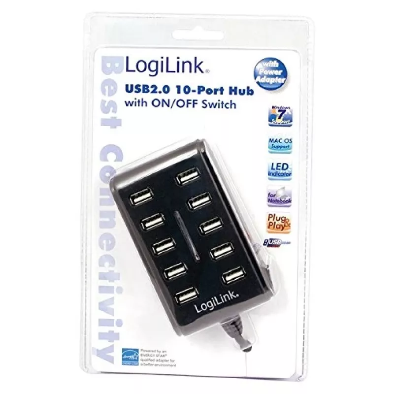 Logilink UA0125 USB-keskitin 10-porttinen USB2.0 virtalähteellä 3.5A, | Logilink