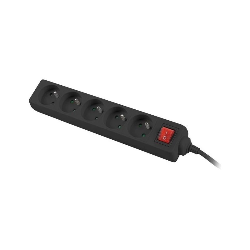 Lanberg PS1-05E-0300-BK jatkojohto, 5 pistorasiaa, 3 m, musta, kytkimellä