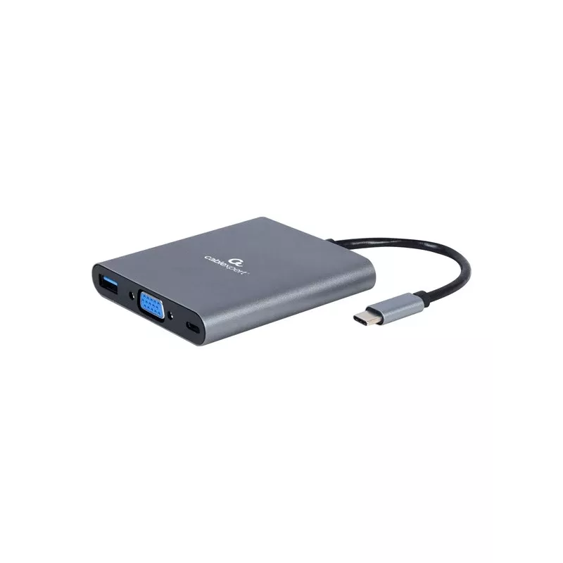 Gembird A-CM-COMBO6-01 USB-C 6-in-1 monitoimisovitin, USB 3.1 Gen 1, HDMI 4K, VGA, PD 60 W, SD/microSD-kortinlukija, 3,5 mm ääni, harmaa