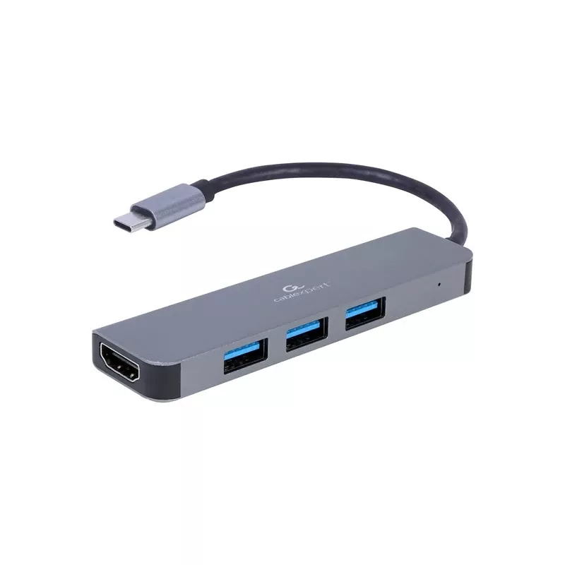 USB-C-kannettavatelakka GEMBIRD A-CM-COMBO2-01 — USB 3.2 Gen 1 Type-C, 3× USB-A, 1× HDMI, harmaa