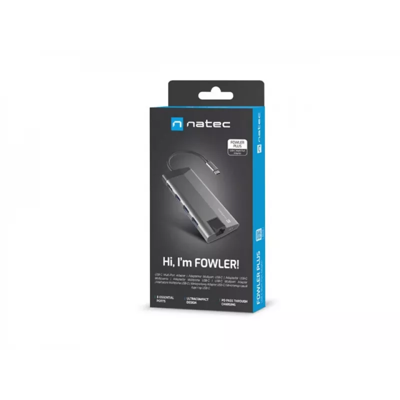 NATEC Fowler Plus USB Type-C musta harmaa MicroSD SD -keskitin