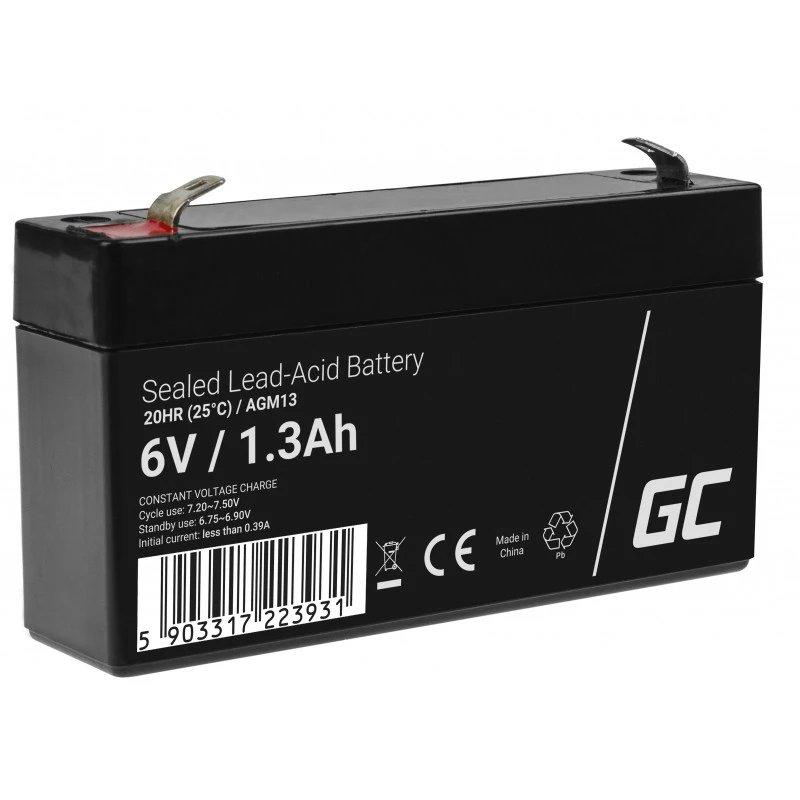 UPS-akku Green Cell AGM13, sinetöity lyijy-happo-VRLA 6 V 1,3 Ah, 290 g, musta