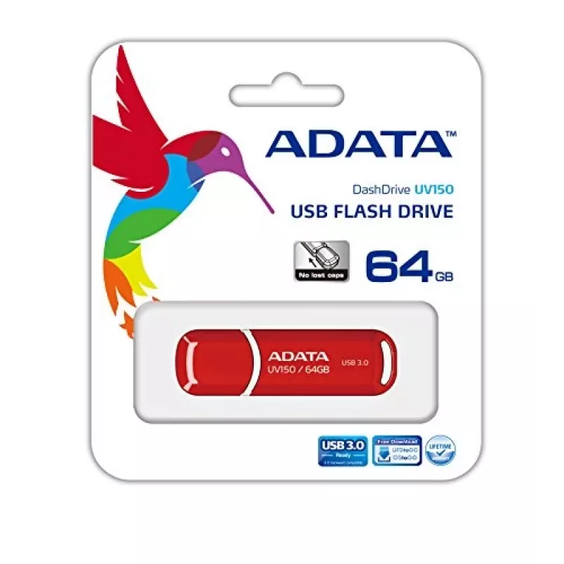 USB-muistitikku ADATA DashDrive UV150 64 GB, USB Type-A 3.2 Gen 1, punainen, liukukansirakenne