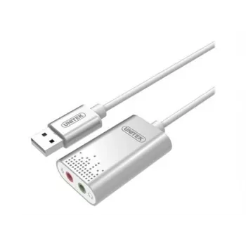 Audiomuunnin Unitek Y-247A, hopea, USB Type-A-liitäntä, kompakti 12×28×46 mm