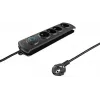 Qoltec 50105 jatkojohto ylijännitesuojalla, 4-osainen, musta