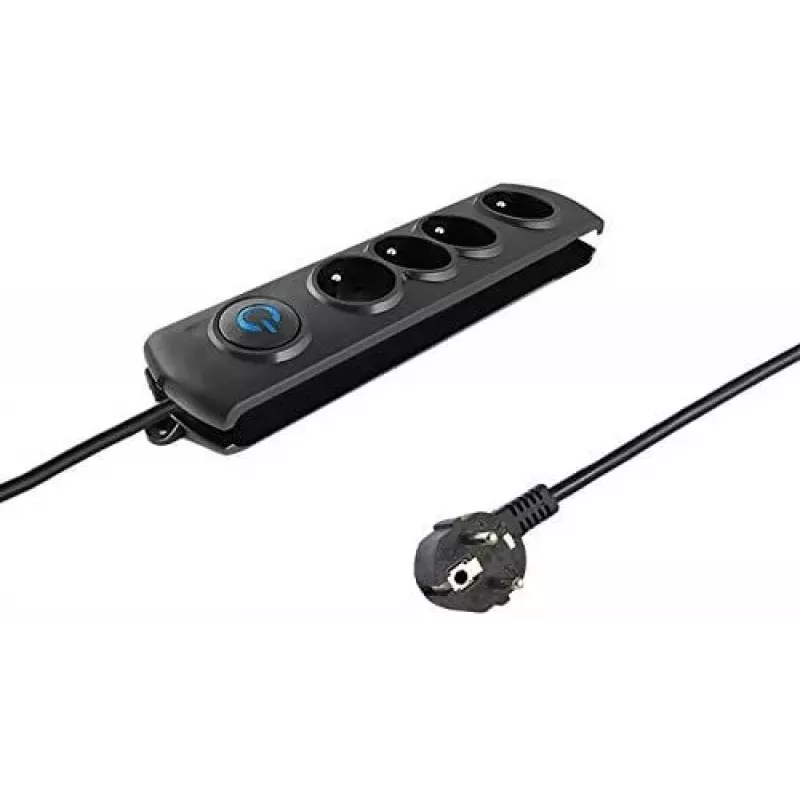 Qoltec 50105 jatkojohto ylijännitesuojalla, 4-osainen, musta