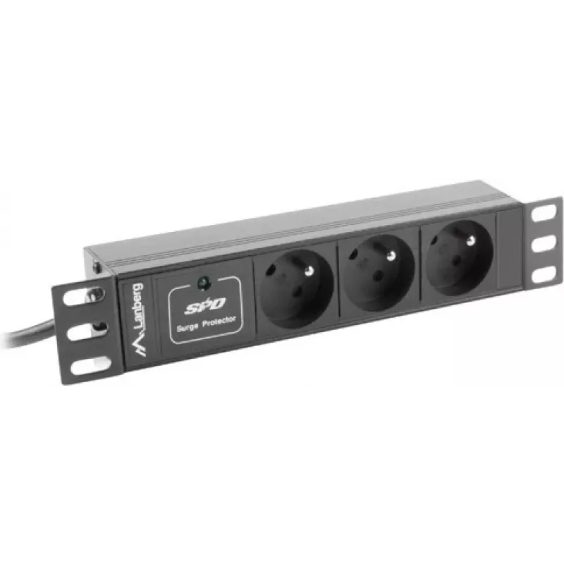 LANBERG PDU-03E-0200-BK pistorasia 1HE, 3x Type-E-pistorasia, 220–250 V, 16 A, 2 m kaapeli, musta