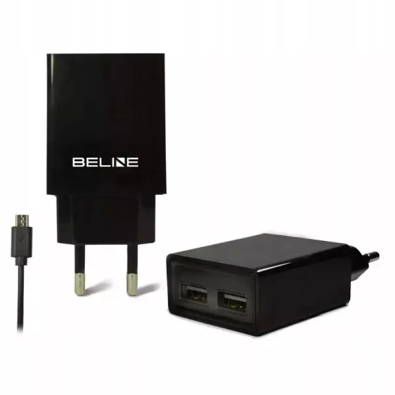 Matkalaturi Beline Beli0011 — 2×USB-liitäntää, microUSB-kaapeli, 2A lähtö, musta