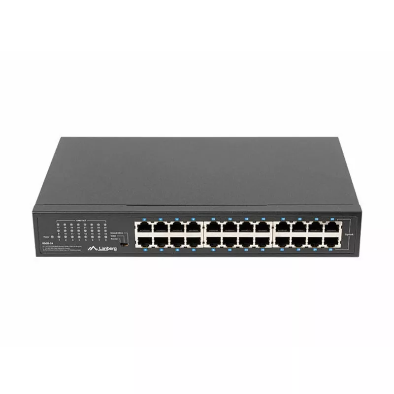 Hallitsematon kytkin LANBERG RSGE-24 — 24× Gigabit Ethernet 1U, rack-asennettava, musta