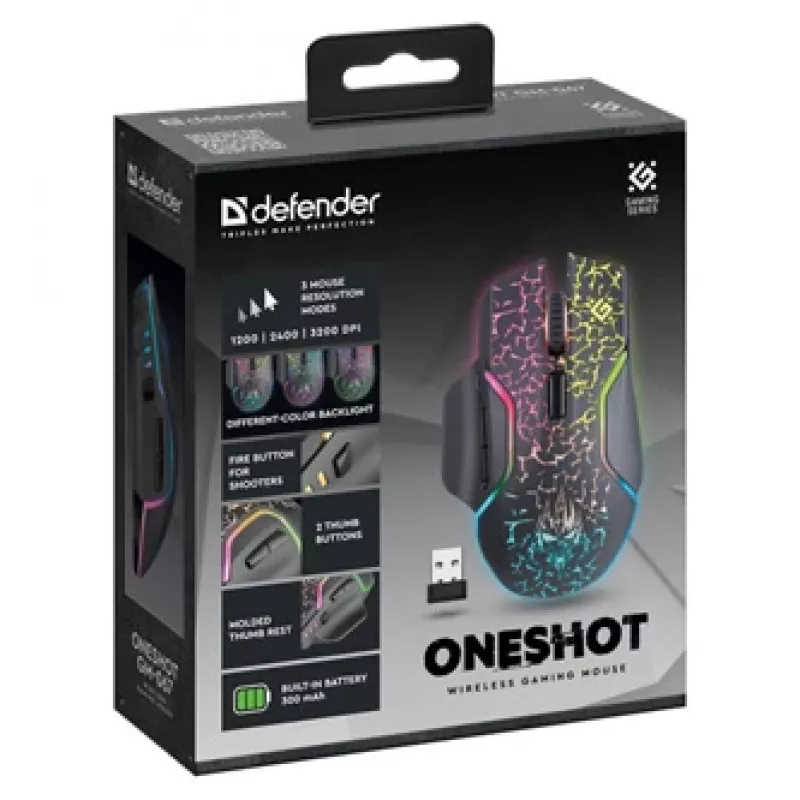 Defender Oneshot GM-067 hiiri pelikäyttöön oikeakätisille RF langaton + USB Type
