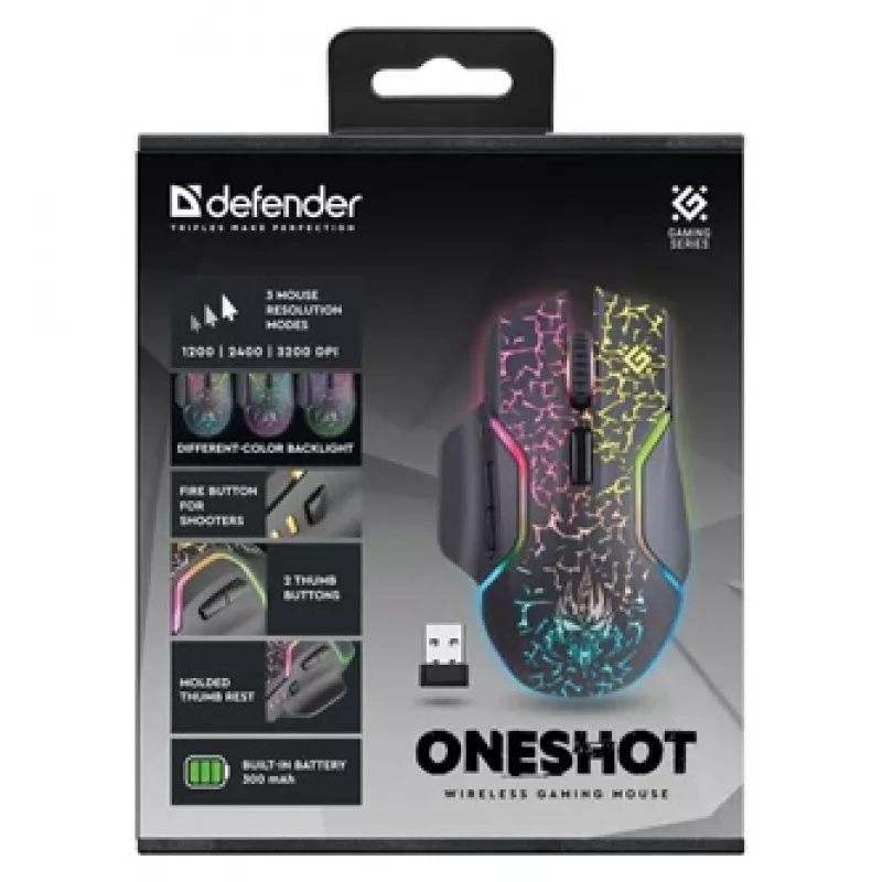 Defender Oneshot GM-067 hiiri pelikäyttöön oikeakätisille RF langaton + USB Type