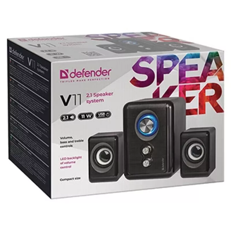 DEFENDER kaiuttimet V11 11 W johdollinen 2.1 pöytäsatelliittikaiuttimet, USB 5 V, musta